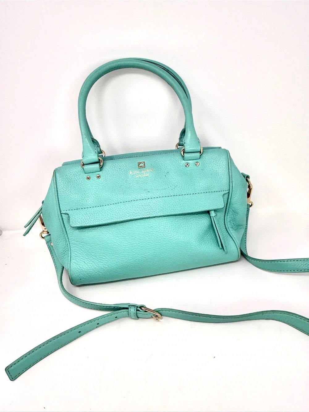 Kate Spade Grant Park Hadlen Satchel Crossbody Bag Aqua Blue Zipper Front Pocket